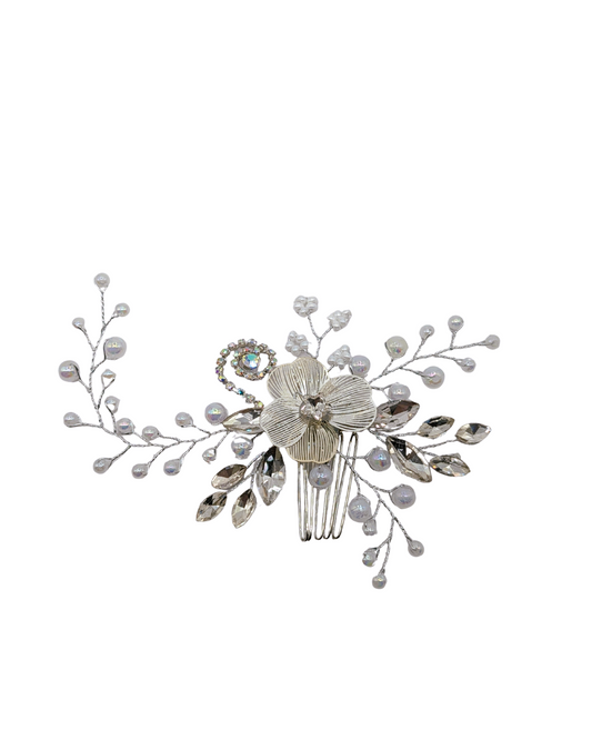 Silver Crystal Blossom Hair Comb