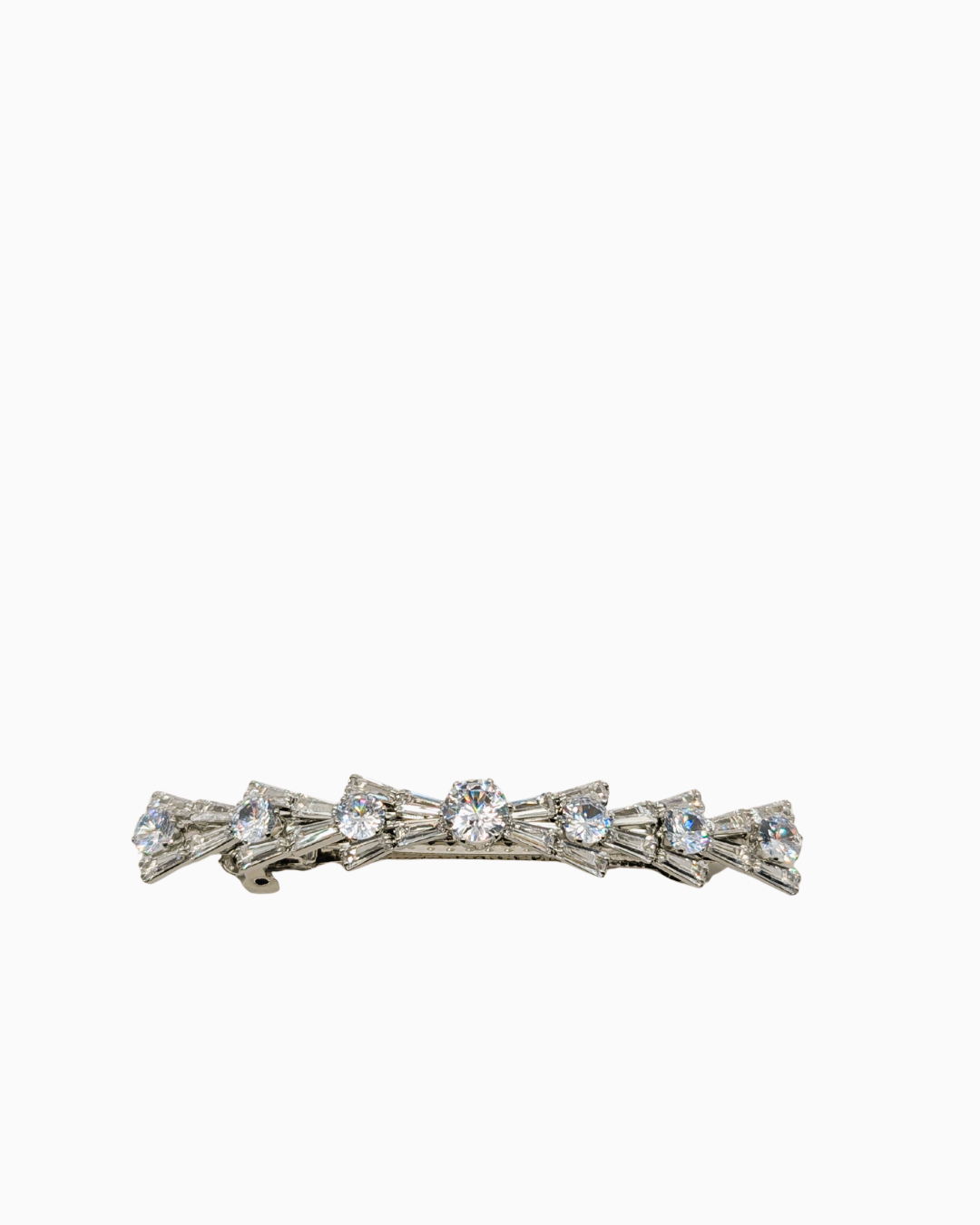 Sleek Silver Chevron Crystal Hair Clip