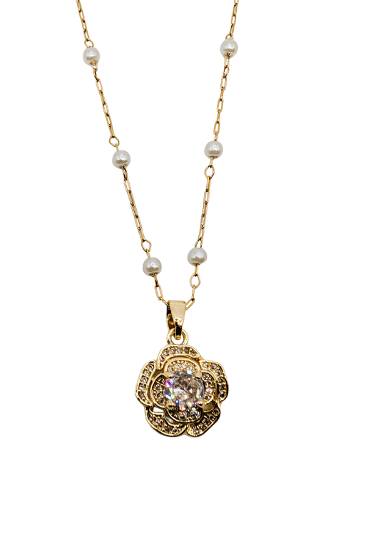 Golden Camellia Blossom Necklace