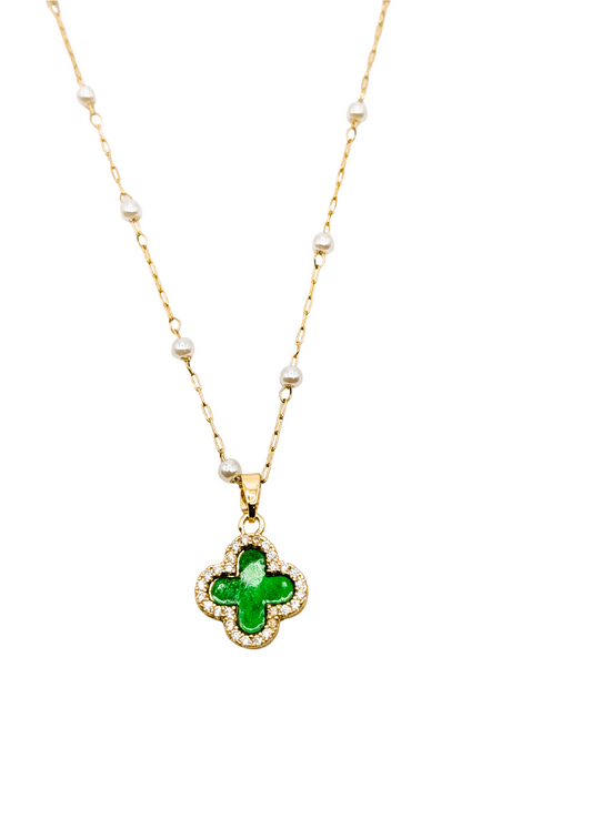 Lucky Green Crystal Clover Necklace