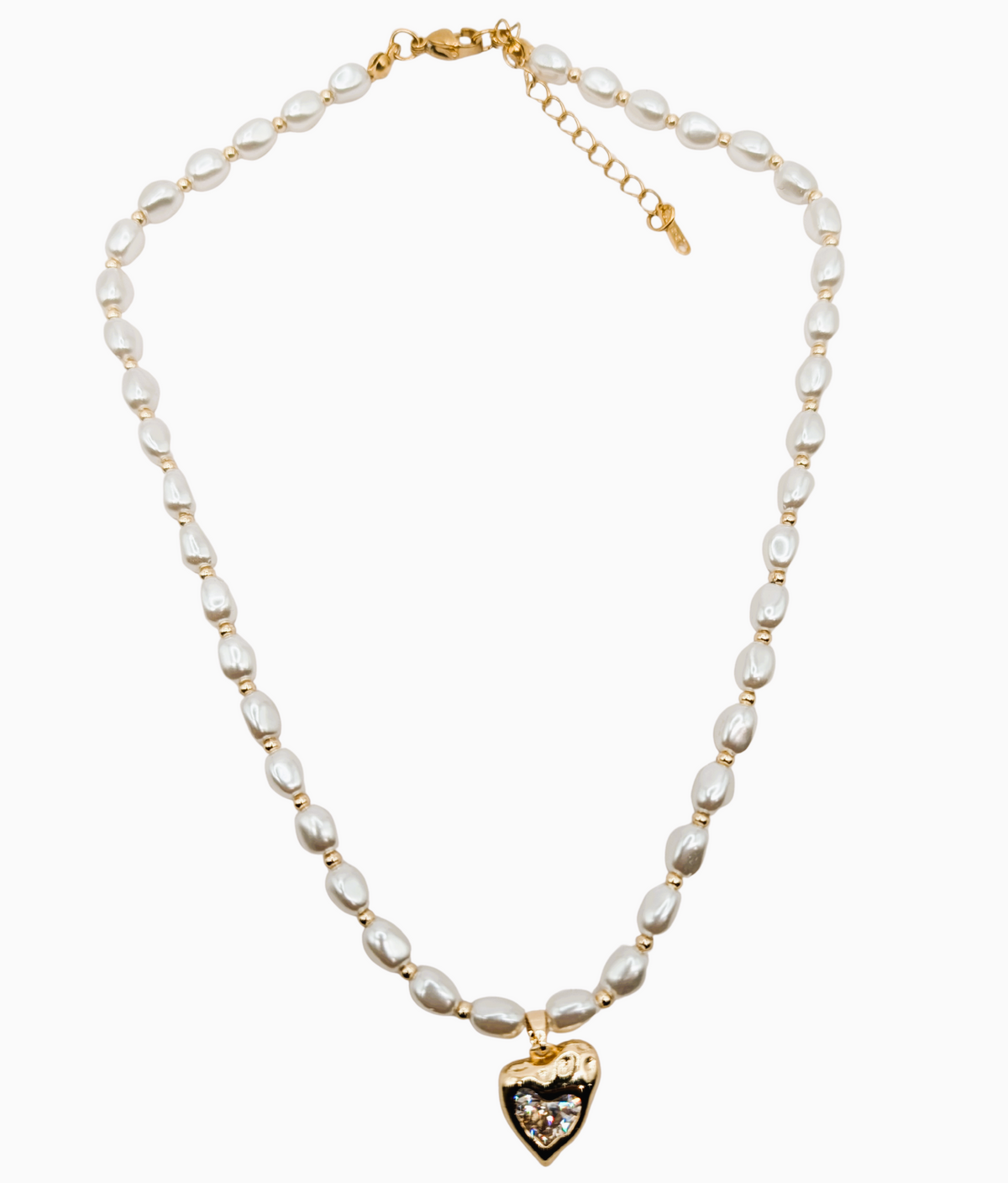 Baroque Pearl Hammered Heart Necklace