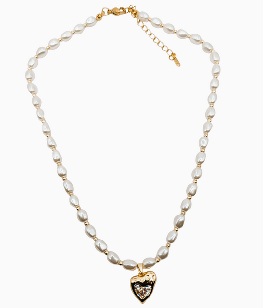 Baroque Pearl Hammered Heart Necklace