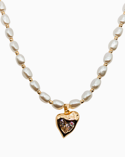Baroque Pearl Hammered Heart Necklace