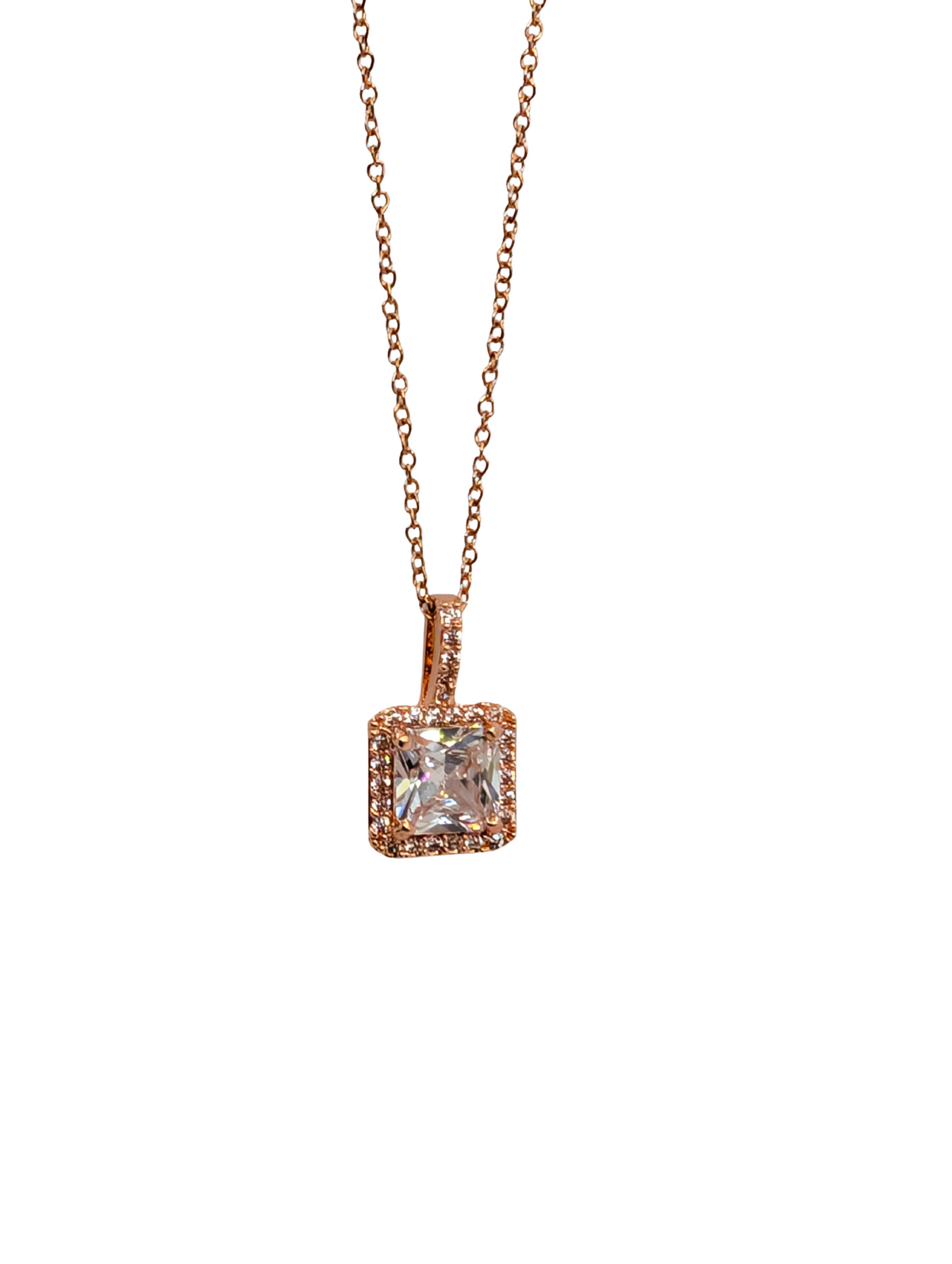 Princess-Cut Square Halo Necklace