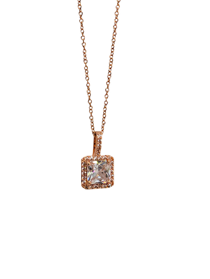 Princess-Cut Square Halo Necklace