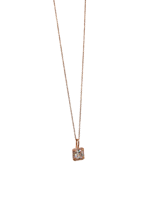 Princess-Cut Square Halo Necklace