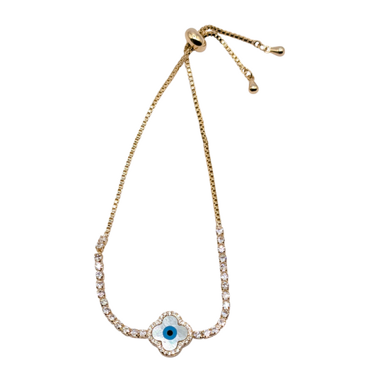 Gold Pearl Clover Halo Slider Bracelet