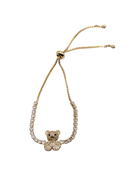 Shimmering Teddy Bear Tennis Slider Bracelet