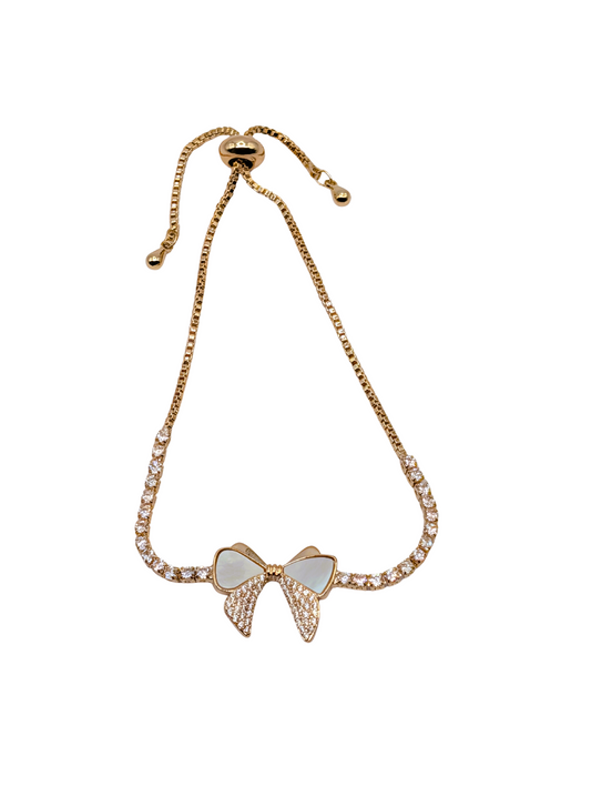 Coquette Bow Pearl Slider Bracelet