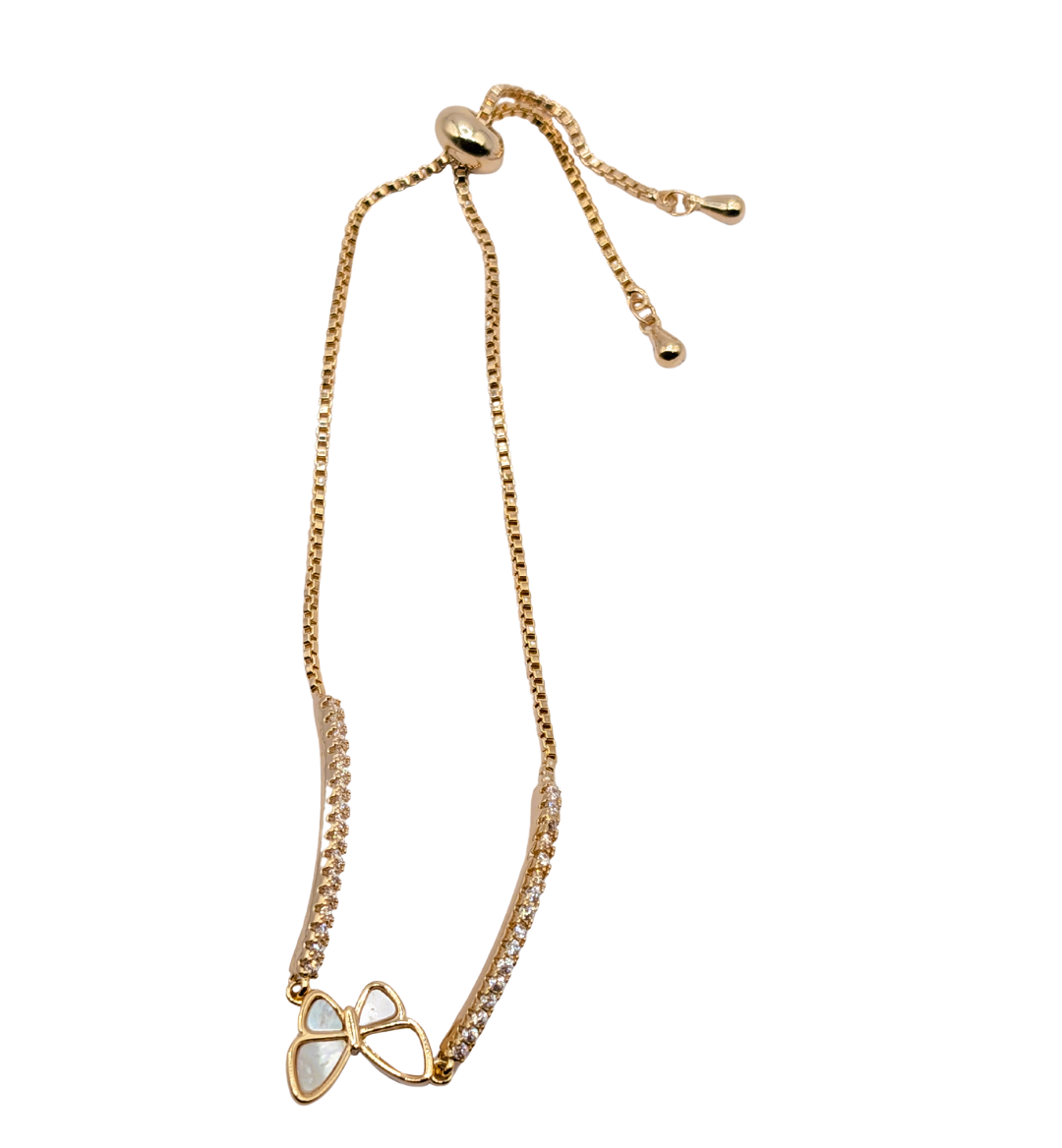 Asymmetric Pearl Butterfly Slider Bracelet