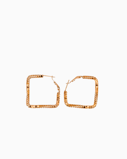 Pavé Textured Golden Block Hoops