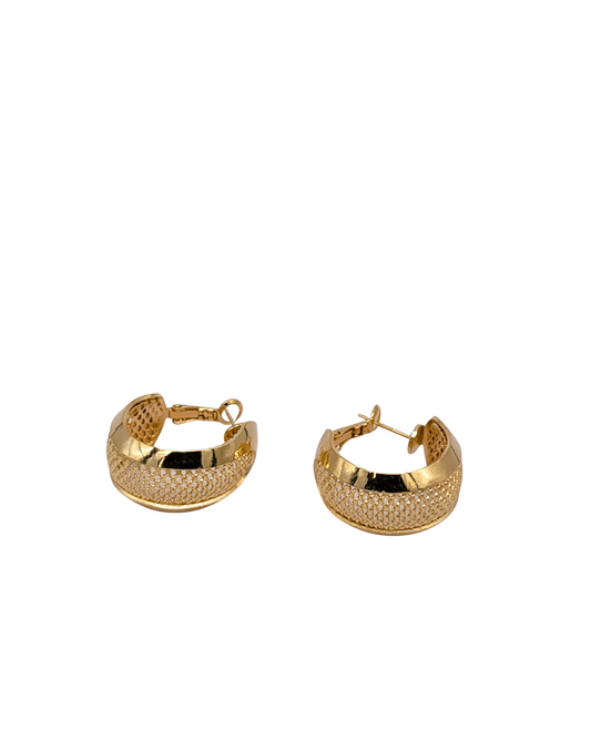 Golden Lattice Checkerboard Wide Hoop Earrings