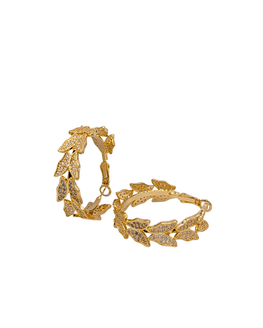 Golden Laurel Leaf Wreath Hoop Earrings