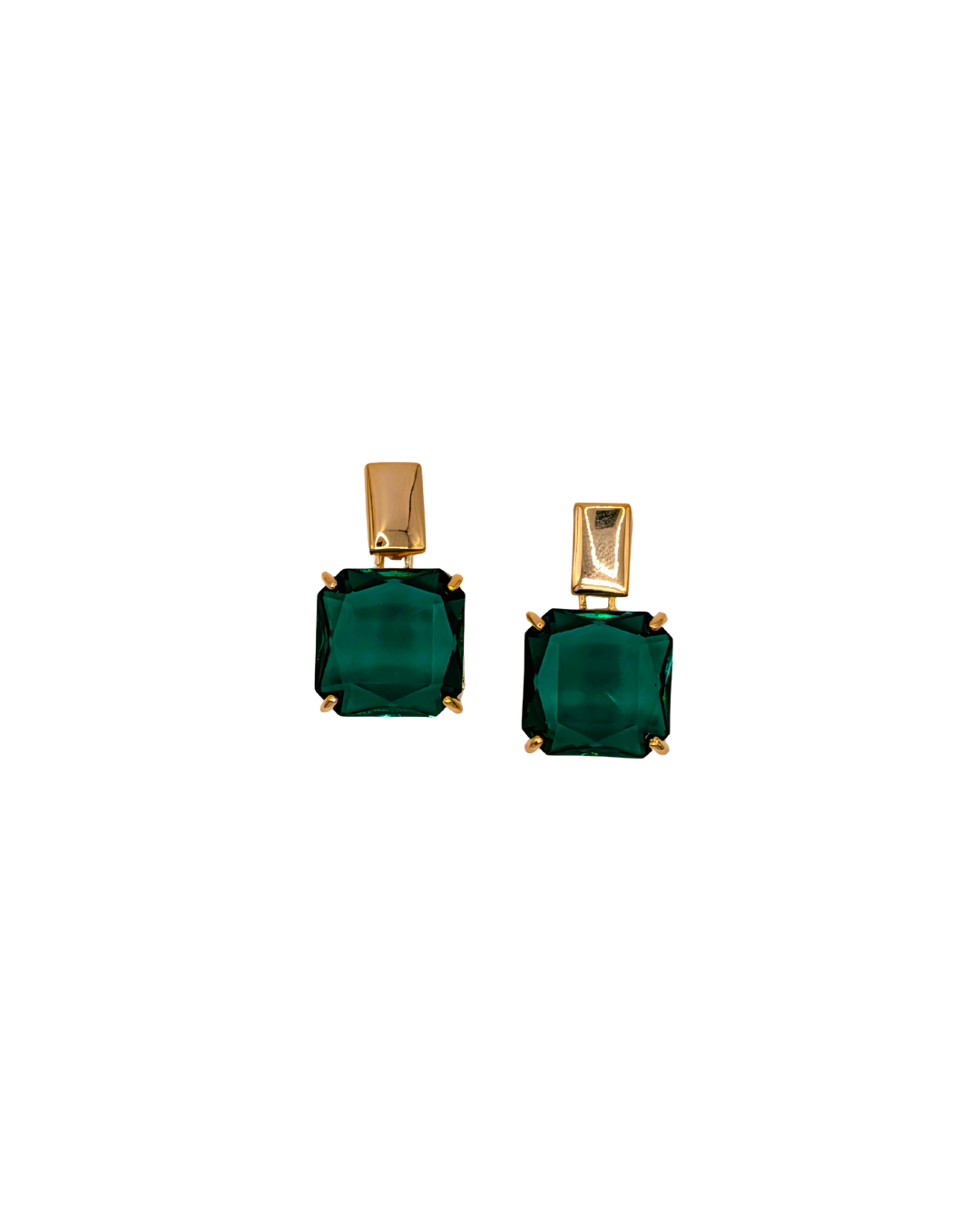 Deep Emerald Square Statement Drop Earrings