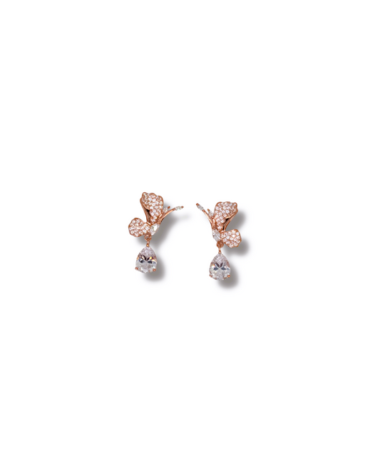 Pavé Crystal Butterfly Teardrop Drop Earrings