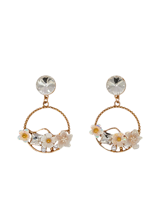 White Blossom Meadow Fine Hoop Earrings